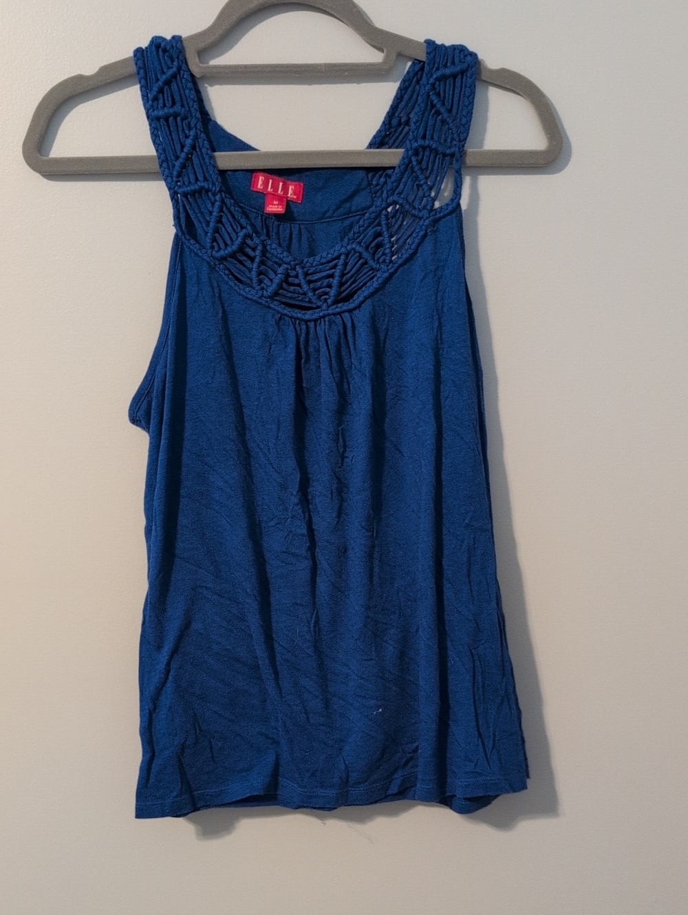 ELLE Royal Blue Crochet Yoke Tank Top